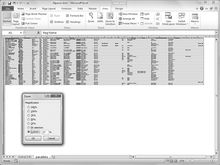 Use the Zoom slider or the Zoom dialog box to view large areas of a worksheet for easier selection.