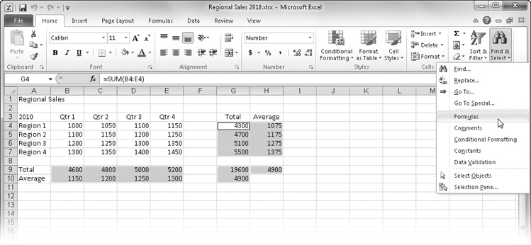 Use the Find & Select commands to zero in on specific items.