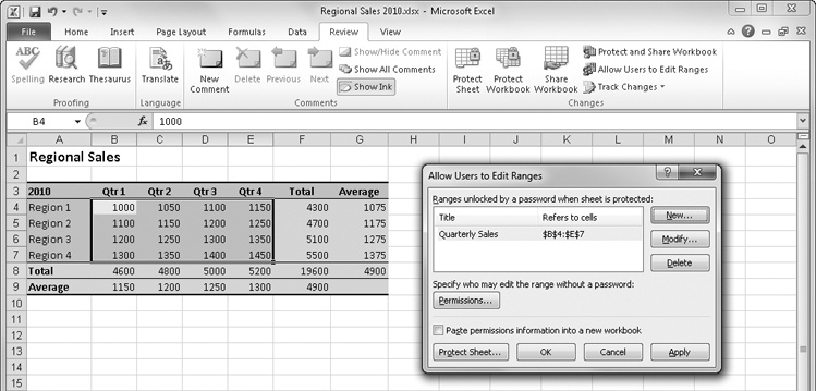 You can specify cells that can be edited, as well as the individuals who are allowed to edit them, by using the Allow Users To Edit Ranges dialog box.