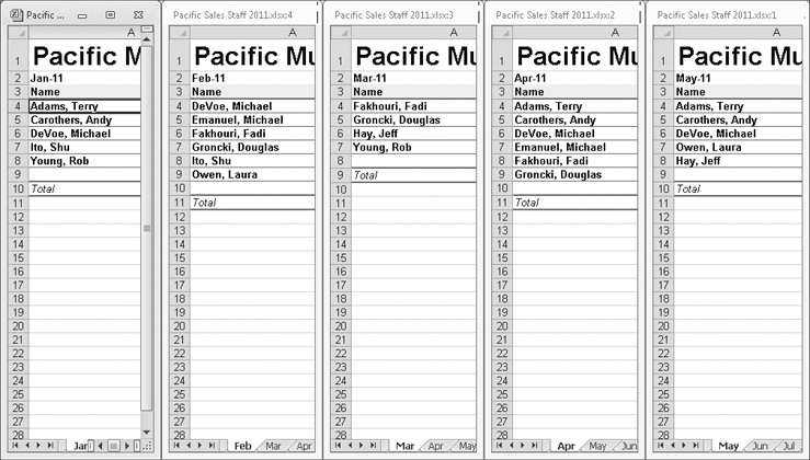 Use the categories in the left column of each source worksheet as the basis for this consolidation.