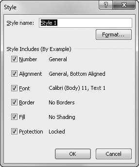 Use the Style dialog box to create your own cell styles.