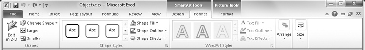 The SmartArt Tools Format tab offers a few unique controls.