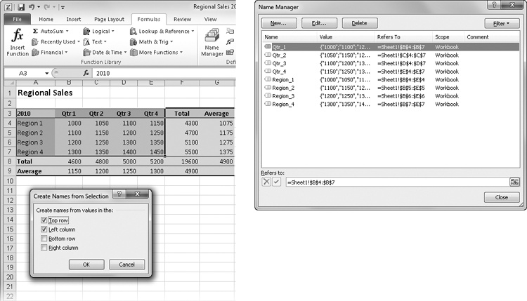 Use the Create Names From Selection dialog box to name several cells or ranges at once using labels.