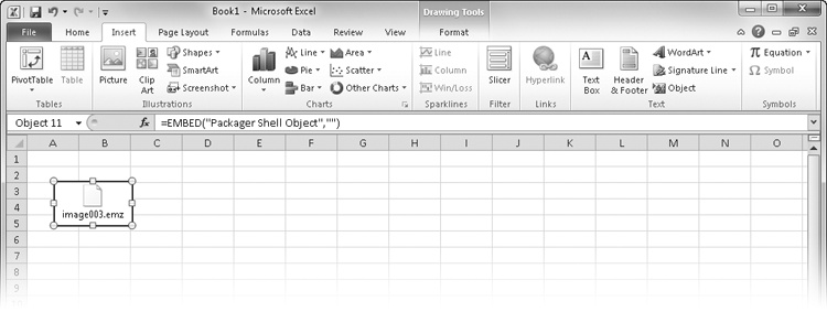 You can embed any kind of file in an Excel worksheet. If the file is not associated with an OLE application, Windows encapsulates it using Packager.