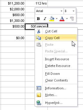 Right-click an area of the Project 2010 window to see a menu of context-sensitive commands, and sometimes a mini-toolbar.