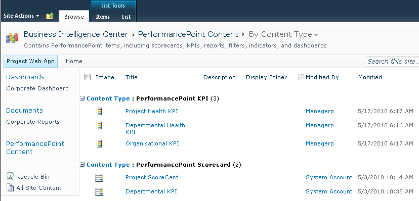 Use PerformancePoint content to create dashboards that help you or your audience see key project and portfolio status at a glance.