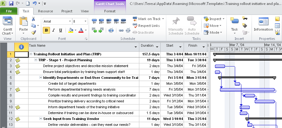 A new project file is created based on the selected template.