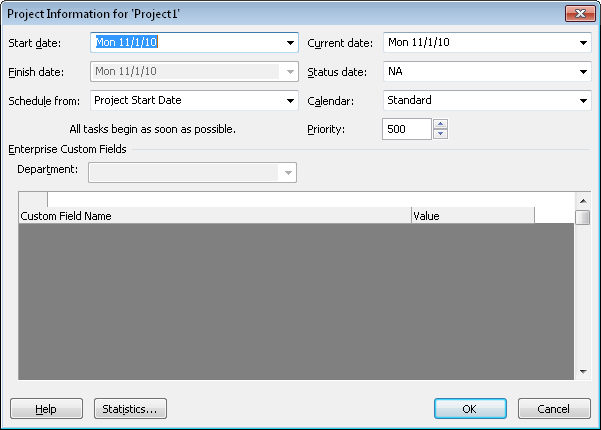 Use the Project Information dialog box to specify settings for the entire project.