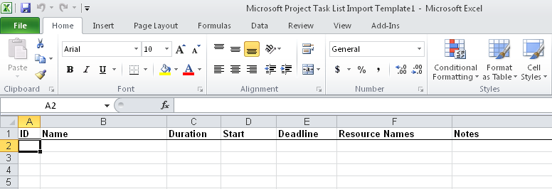 Share the Excel Task List Import template with your team to help build your project plan.