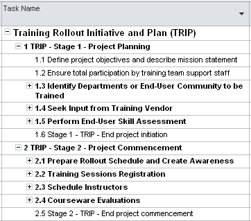 Selecting the Outline Number check box adds the outline number as the prefix to every task name throughout the project.