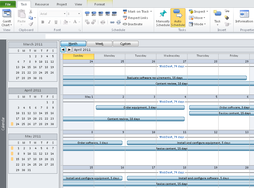 In the Calendar view, you can quickly see which tasks are scheduled for particular days, weeks, or months.