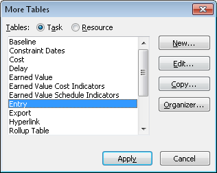 The More Tables dialog box contains the full list of built-in tables.