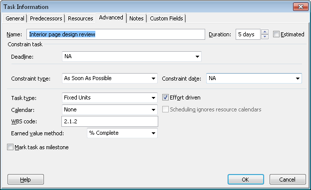 You can set constraints on the Advanced tab of the Task Information dialog box, in addition to deadlines, milestones, and task calendars.