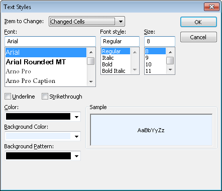 Change the color and pattern for change highlighting in a task sheet view by using the Text Styles dialog box.