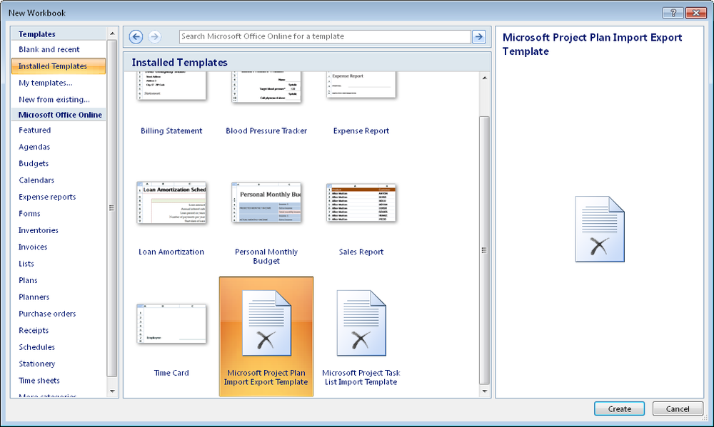 Two templates are available in Excel to facilitate entering information in Project 2010.