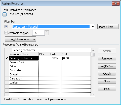 By filtering your resource list, you can choose from a set of targeted resources that meet the criteria for the tasks you are currently assigning.