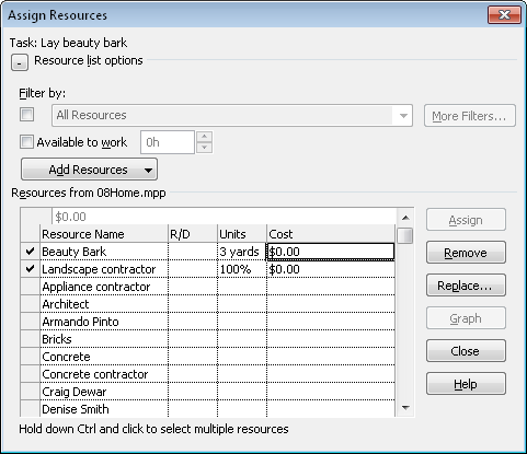 Change the default of 1 unit to the appropriate quantity of material to be used to complete the selected task.