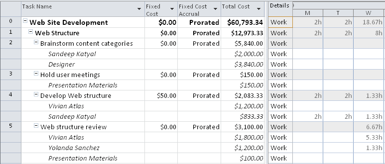 Apply the Cost table to the Task Usage view to see assignment costs.