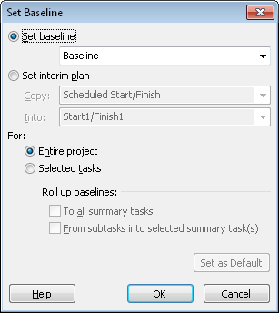 Use the Set Baseline dialog box to save up to 11 baselines and 10 interim plans.