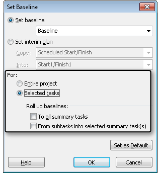 When you set a baseline for selected tasks, you can choose how to update the corresponding baseline data on summary tasks.