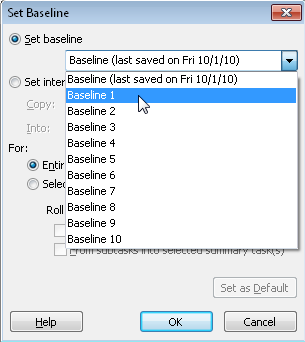 To set an additional baseline, choose any of the baselines in the list.