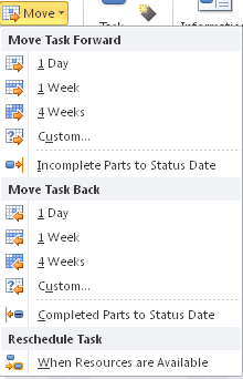 You can move selected tasks forward or back by a specified amount of time.