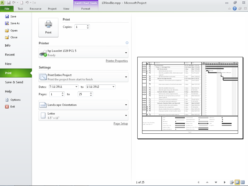 The Print Backstage view replaces the old Print dialog box and Print Preview window in a single view.