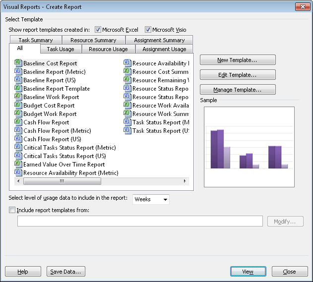 There are six categories for 22 built-in visual reports.