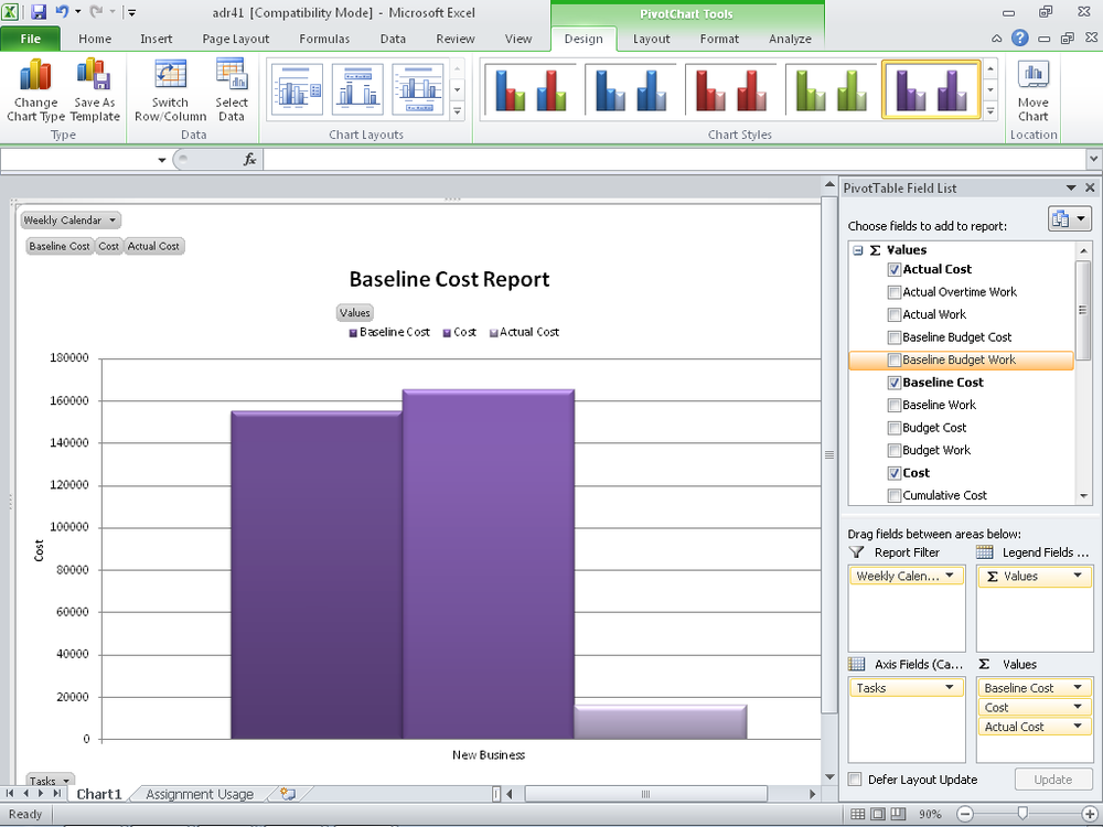 When you run an Excel report template, the resulting report is displayed in Excel.