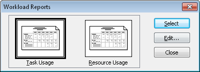 The Workload Reports dialog box shows the available reports in this category.