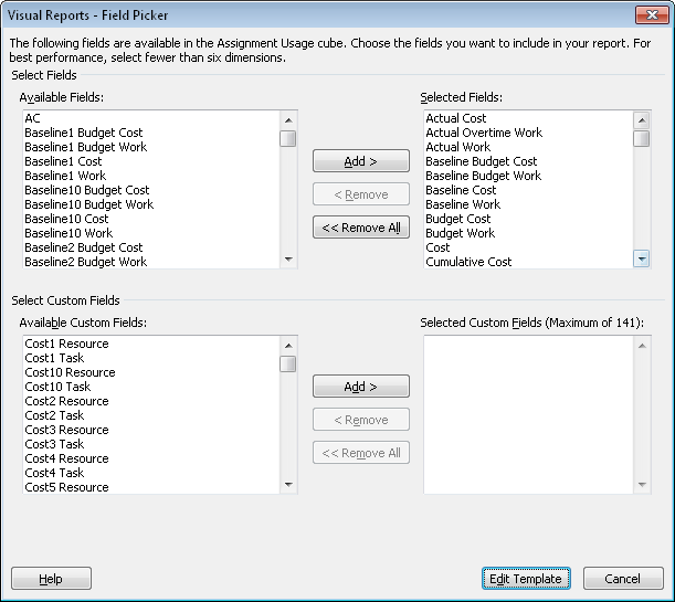 When you edit a visual report, you specify which fields you want to be a part of the report.