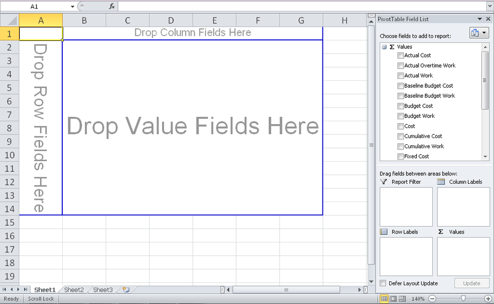 Drag fields onto the PivotTable to build your report.