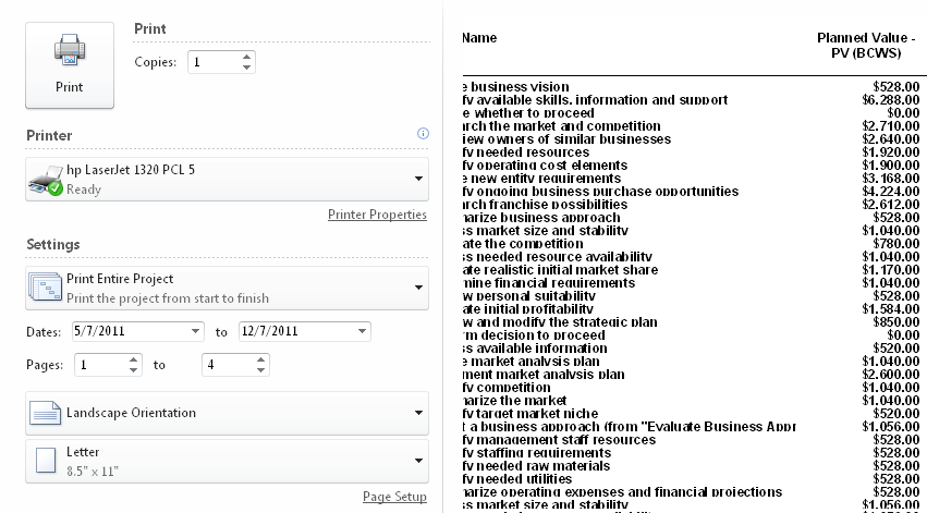 The Earned Value report shows earned values for all tasks on the basis of the specified status date.