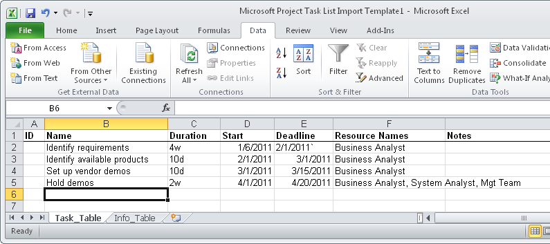 Share the Microsoft Project Task List Import template with your team to help build your project plan.