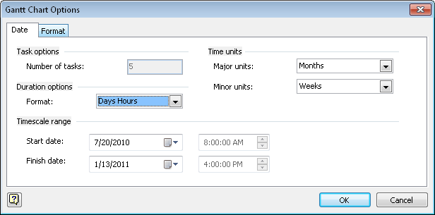 After you transfer the schedule information into a Visio Gantt chart, you can set Visio Gantt chart options to configure the appearance of the chart.