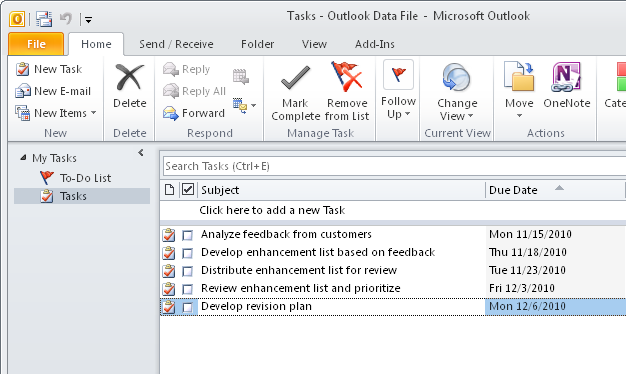 Tasks entered in your Outlook Tasks view can be imported to your project plan.