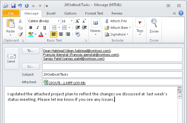 Quickly send the project file as an e-mail attachment.