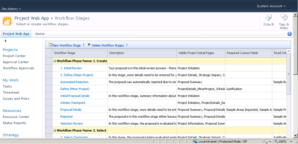 Use the Workflow Stages page to add, edit, or delete workflow details.