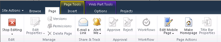 When you’re done editing the Web Parts, click Stop Editing on the Page tab of the ribbon.