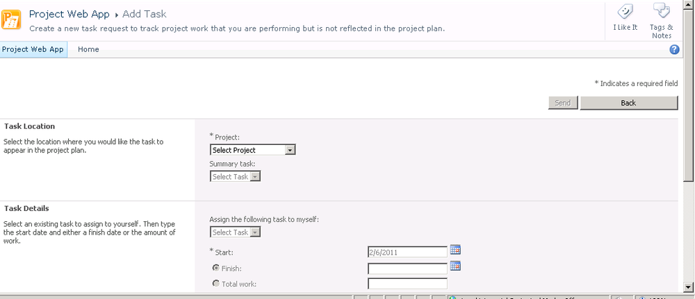 Use the Add Task page to assign yourself to an existing task.