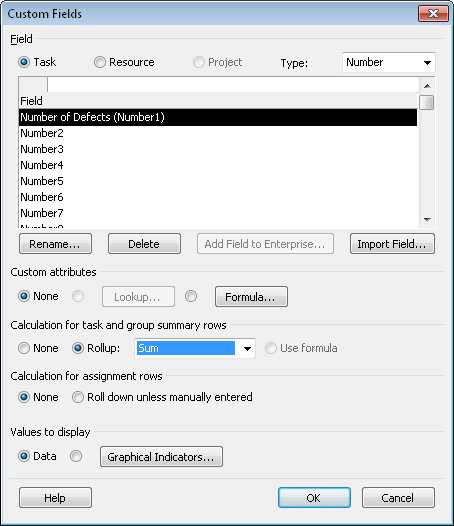 Create an alias, a list of values, or a formula for calculation. You can also set additional options for a custom field.