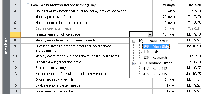 Click the arrow in the outline code field to choose from the lookup table.