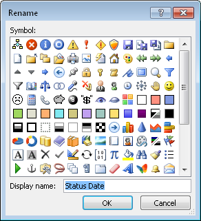 Use the Rename dialog box to change the name or button icon for the command in your custom group.