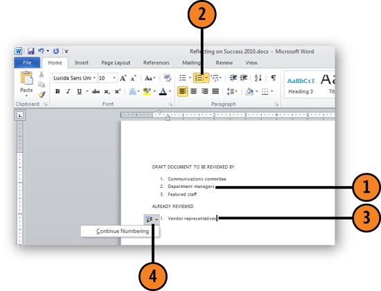 Create a Discontinuous Numbered List