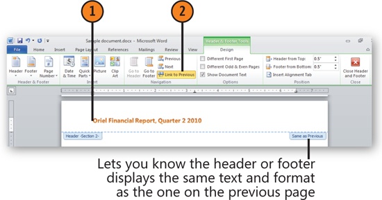 Link and Unlink Headers and Footers