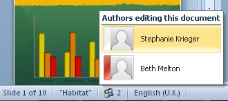See who else is working in your document or presentation on the status bar at the bottom of the screen, as shown here in PowerPoint 2010.