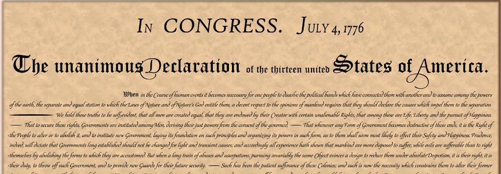 A portion of a reproduction of the Declaration of Independence created in Word 2010, using new OpenType typography support.