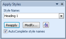 The Apply Styles pane.