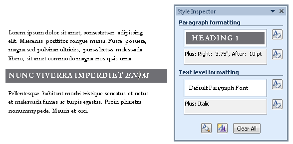 The Style Inspector dialog box.