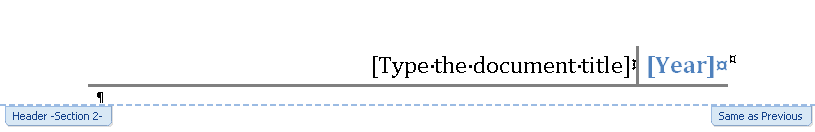 Same As Previous indicated on the bottom-right of a header in a Word 2010 document.